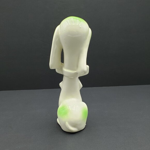Kitschy Green & White Dog Figurine Anthromorphic Japan Dog with Bowtie Statue - Picture 3 of 9